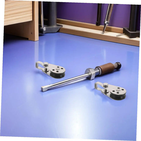 Stainless Steel Pulley Block Set For Kayak And Sailboat Ropes showing heavy duty pulleys on a blue surface