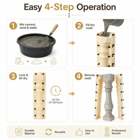 Step-by-step guide for using Column Balustrade Mold For Concrete And Plaster DIY Garden And Patio 27.6 Inch Two-Piece Reusable Plastic Form
