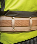 22-Inch Leather Cushion Belt Pad with Sponge-Padded Liner for Comfort in use on worker, showing heavy-duty stitching.