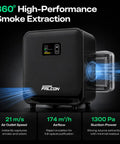 Slick Desktop Laser Fume Extractor delivering hella power 174 cubic meter hour airflow, compact design with smart WiFi.