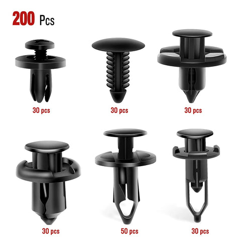 Ultimate Universal Car Retainer Clip Kit 200-Piece with 6mm to 10mm heavy-duty nylon fasteners, various shapes and uses