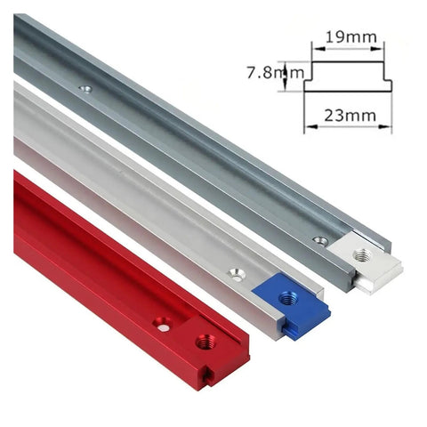Heavy Duty T Slot Nut Bolts And T Track Slider Fasteners For Woodworking, Premium Aluminum Alloy, red and silver tracks with dimensions.