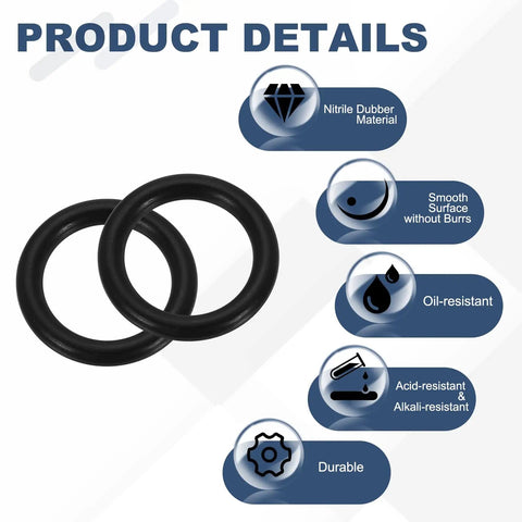 100 Pcs Nitrile O-Rings 1/2 In ID, 11/16 In OD, 3/32 In Thick, 70 Durometer Black Sealing Gaskets for durability and oil resistance