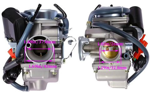 Universal Engine Carb Kit With Manifold, Air And Fuel Filter For 110cc To 150cc Scooters And ATVs, Bolt On Fit displayed