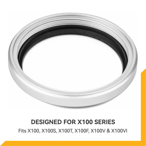 NC UV Silver Frame Lens Protector Filter For Fujifilm X100 Series Cams on white background