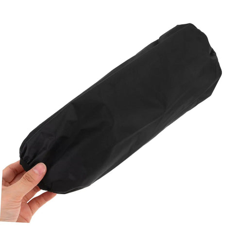 Heavy Duty Grease Resistant Long Arm Sleeves Waterproof Forearm Shields held in hand, durable black shield for kitchen use.