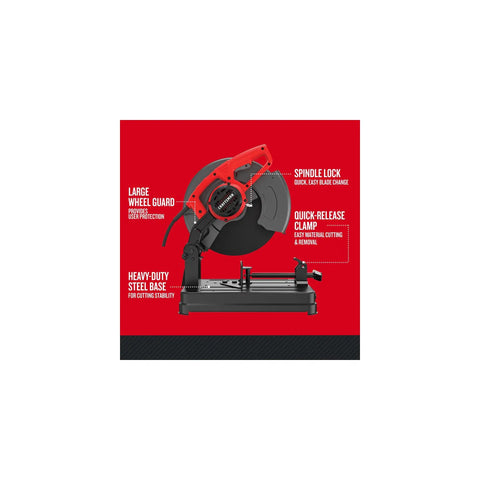 Workhorse 14 Inch Corded Chop Saw With 15 Amp Motor And 3800 RPM, Spindle Lock For Quick Wheel Changes, High Overload Capacity, Safe Metal Cutting Saw For Precise Cross Cuts And Miters