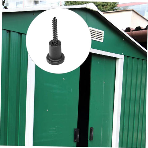 Barn Door Stopper Track Connector Accessory For Sliding Doors Wall Track Spacers Easy To Install Carbon Steel Hardware Durable Versatile Track Kit For Windows And Doors Sliding Barn Door Solution showing installation on a green metal shed, with close-up of black carbon steel spacer.