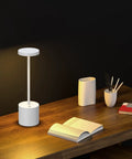 LED Cordless Table Lamp 10.25 Inch Portable Battery Powered Desk Light White Finish With 5000mAh Battery And USB C Fast Charging Delivers 8 To 50 Hours Runtime For Hotel Restaurant Patio And Dining Areas on wooden desk