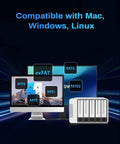 Beast Class Five Bay Diskless External Storage Enclosure With Real Hardware Raid Controls connected to Mac, Windows, and Linux systems.