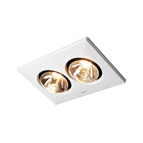 Infrared Bulb Heater And Ceiling Fan Combo For Bathroom, Energy Saving Twin 250 Watt Heating With Quiet Four Sones Ventilation, White IC Type