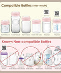 Travel Caps With Rewritable Sealing Disc For Avent Wide Mouth Bottles Leak Resistant Screw Lids Replacements 6 Pack Pink Compatible With Philips Avent Classic And Spectra Wide Mouth Bottles shown on compatible and non-compatible bottles