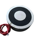 Heavy Duty 24V Electric Magnetic Lifter Cylindrical Suction Plate 14000KG Capacity with red wiring for industrial lifting.