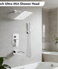 All Metal 3 In 1 Rain Shower System With Square Rainfall Head, Waterfall Shower, Handheld Sprayer, Wall Mounted Tub Faucet Set
