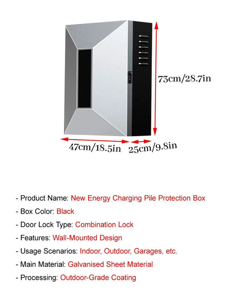 Heavy Duty Outdoor EV Charger Pedestal, Galvanized Steel Enclosure With Keypad Lock, Secure Cable Manager For Tesla And Chargepoint Vehicles, black wall-mounted charging unit dimensions.