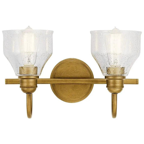 Avery 14.75 Inch Two-Light Vanity Light With Clear Seeded Glass In Olde Bronze mounted on wall