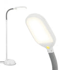 Litespan LED Floor Reading Lamp For Over Chair Tasks And Lash Extensions, adjustable gooseneck, close-up of light head, white finish
