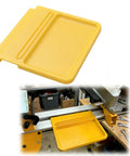 Heavy Duty Miter Saw Stand Tool Tray Accessory For DWX723 DWX724 DWX725 Keeps Fasteners, Marking Supplies, And Small Hand Tools In One Handy Jobsite Storage Tray For A Cleaner, Faster Workshop, yellow 3D-printed tray mounted on a miter saw stand
