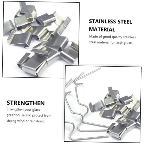 Garden Fixed Buckle Glazing Clips Set For Greenhouses With W Wire Overlap Clips For Glass Panes Edge Holders And Rust Resistant Spring Wire Repair Kit For Farm Garden DIY Projects And Plant Accessories