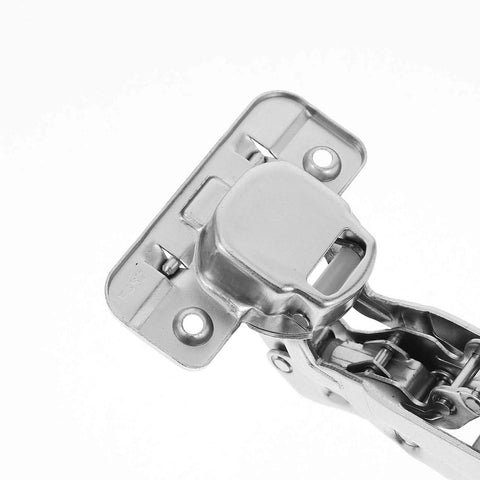 165 Degree Overlay Cabinet Hinges With Soft Close Damper 2 Pack Metal Self Closing Quiet Door Hinges shown in silver