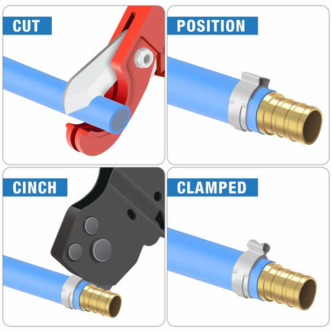One Hand Ratchet PEX Cinch Clamp Tool For Stainless Steel Clamp Rings Clamps 3/8, 1/2, 5/8, 3/4, 1 Inch PEX Tubing Easy Operation With Holster Secure Pinch Clamp Fastening For Plumbing