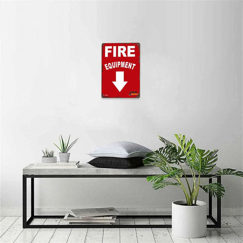 Red Metal Sign 8x12 Inches with 'Fire Equipment' text for garage workshop office factory warehouse fire station utility room