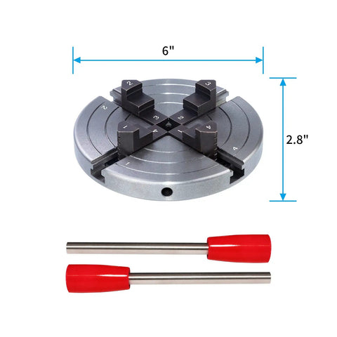 Six Inch Wood Lathe Chuck Set One Inch By Eight Tpi Self Centering Four Jaw Wood Turning Chuck With Reversible Jaws, includes wrenches