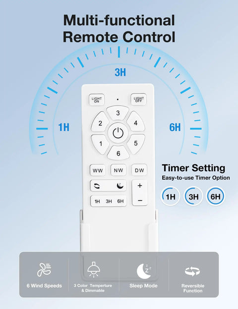Remote control for 52 Inch Ceiling Fan With Lights Remote Control And Dimmable LED Four Blade Brushed Nickel Motor Easy Install Color Temperature.