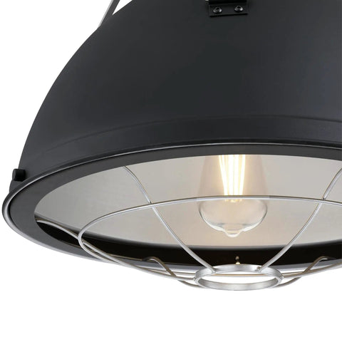 Bartley Vintage-Style One-Light Indoor Pendant Light With Matte Black Finish, Dark Pewter Accents, Cage Shade close-up