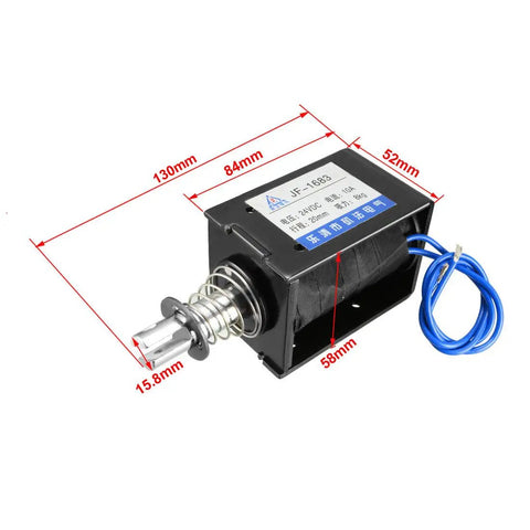DC 24V 8Kg Pull Type Open Frame Solenoid Electromagnet With 20mm Stroke For Smooth Linear Motion Spring Return Low Power Consumption And Compact Design, 130mm x 58mm