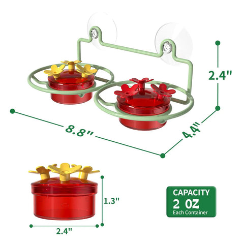 Window Hummingbird Feeder With Strong Suction Cups, Metal Base, Two 2-Ounce Reservoirs, Six Bee-Proof Feeding Ports