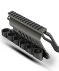 Side Saddle Shotgun Shell Holder V2 for Mossberg 590 and Shockwave Series, durable aluminum, black, angled view.