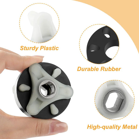 Two Pack Washer Motor Coupling Kit For Whirlpool Kenmore Direct Drive Washers Heavy Duty Rubber Isolator With Metal Sleeves Durable Replacement Parts Easy Install Keep One On Hand For Quick In Home Repairs, close-up with plastic, rubber, and metal sleeves