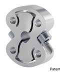 High Speed Compact Hub For 6mm D Shaft With 6mm D Bore And 16mm Through Pattern For Easy M4 Screw Attachment, Twin Pinch Bolts Deliver Tight Clamping In A Small Rugged Build, silver metal hub