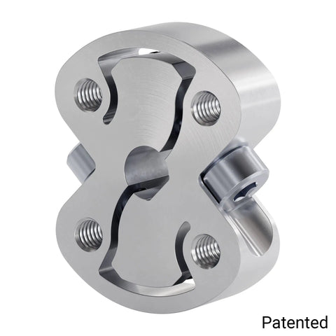 High Speed Compact Hub For 6mm D Shaft With 6mm D Bore And 16mm Through Pattern For Easy M4 Screw Attachment, Twin Pinch Bolts Deliver Tight Clamping In A Small Rugged Build, silver metal hub