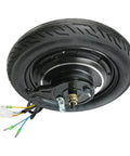 14 Inch 36 Volt 500 Watt Brushless Hub Motor Wheel With Integrated Drum Brake For Electric Scooter And Electric Bike Conversion top view with wires