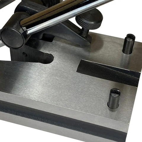 Dual Post Steel Surface Gage With Fine Adjustment, Retractable Base Pins, 4 Inch And 7 Inch Posts, V-Groove Bottom For Cylindrical Work, Angled Spindle For Above Or Below Base, Hardened Scriber Head With Spring