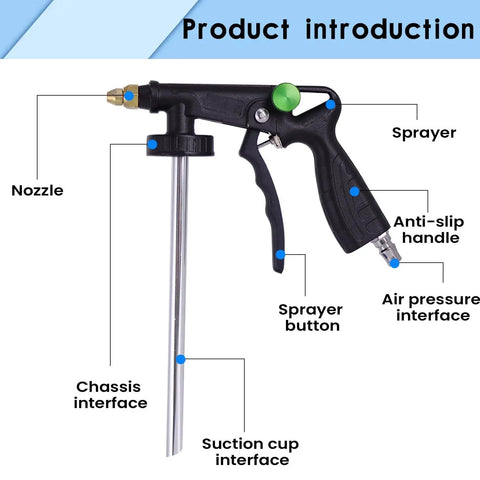 Top Tier Truck Undercoating Spray Guns Offer Heavy Duty Auto Body Sprayer Gear For Metal Rims And Frame With Smart Adjust Flow Nozzles That Slash Waste While You Slam Down Durable Protection On Your Ride, featuring nozzle, handle, and air pressure interface.