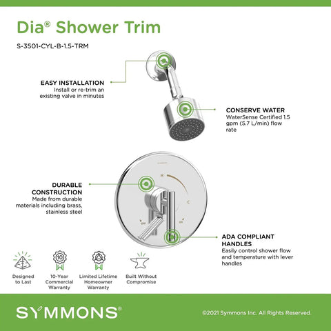 Single Handle 1 Spray Shower Trim With Secondary Volume Control In Polished Chrome 1.5 GPM Pressure Balanced Valve Trim Kit Includes Shower Arm Head Escutcheon And Handle Valve Not Included diagram.