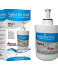 Samsung HAF-CU1 Compatible Refrigerator Water Filter 3 Pack Blue And White Replacement Filter shown with packaging