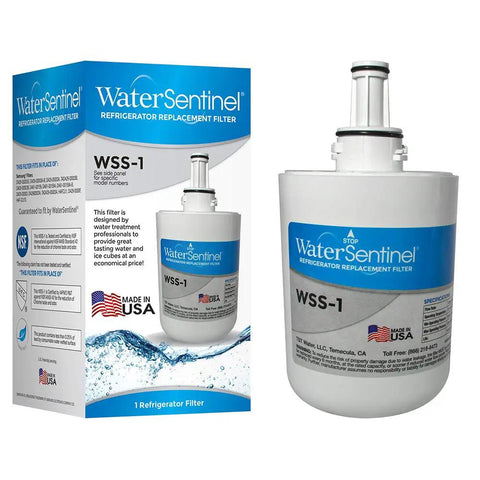 Samsung HAF-CU1 Compatible Refrigerator Water Filter 3 Pack Blue And White Replacement Filter shown with packaging