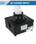 Benchtop Solder Fume Extractor With Heavy Duty Air Suction And Triple Filter System HEPA Plus Activated Carbon shown with DC input label.