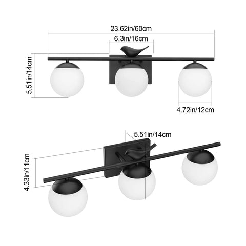Three Light Modern Black Bathroom Vanity Light Fixture Wall Mounted Dimmable G9 Socket Matte Black Finish Easy Install UL Listed Quality for Powder Room Bath and Hallway
