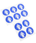 Ten Pack Protection Suit Warning Labels and Adhesive Safety Stickers for Factory Equipment showing blue protective suit symbol.