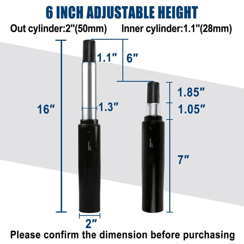 6 Inch Pneumatic Gas Cylinder For Classic Aeron Chair Replacement, showing dimensions and adjustable height feature