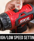 Close-up of 2-Tool Cordless Drill Driver And 1 Quarter Inch Hex Impact Driver Kit with high/low speed setting feature