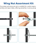 Diagram of Wing Nut And Toggle Bolt Kit With 20 Metal Drywall Anchors And 1 Eighth Inch Thread Inserts for secure wall mounting