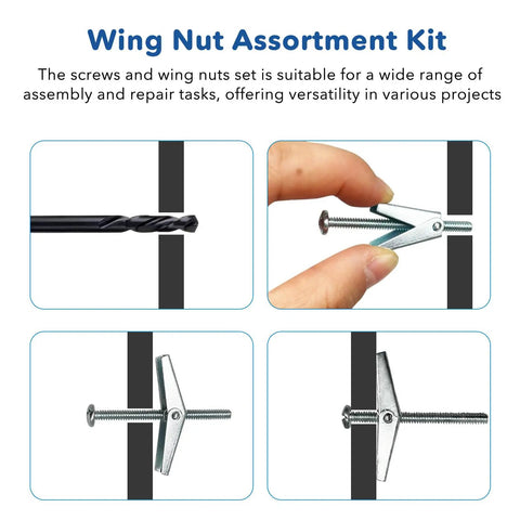 Heavy Duty Wing Nut And Toggle Bolt Kit For Drywall And Shutter Installations, One Eighth Inch Screws With Aircraft Clips overview