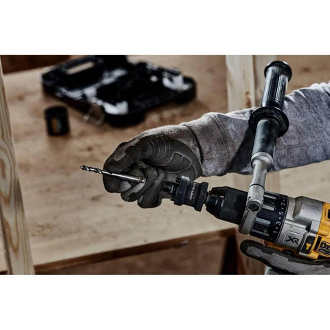 DEWALT Rapid Load 1/2-in hole saw arbor mounted on drill in use