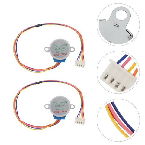 Two Pack 5V Four Wire Stepper Motor High Torque For Cnc Milling And Stage Lights Rock Solid Frame showing compact design and wiring layout.